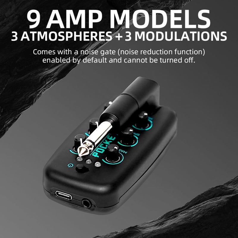 EROK Guitar Headphone Amp, with 9 Simulation Tones,USB-Rechargeable Portable Pocket Effects Unit, with Wireless Function Supporting OTG Recording - Image 1